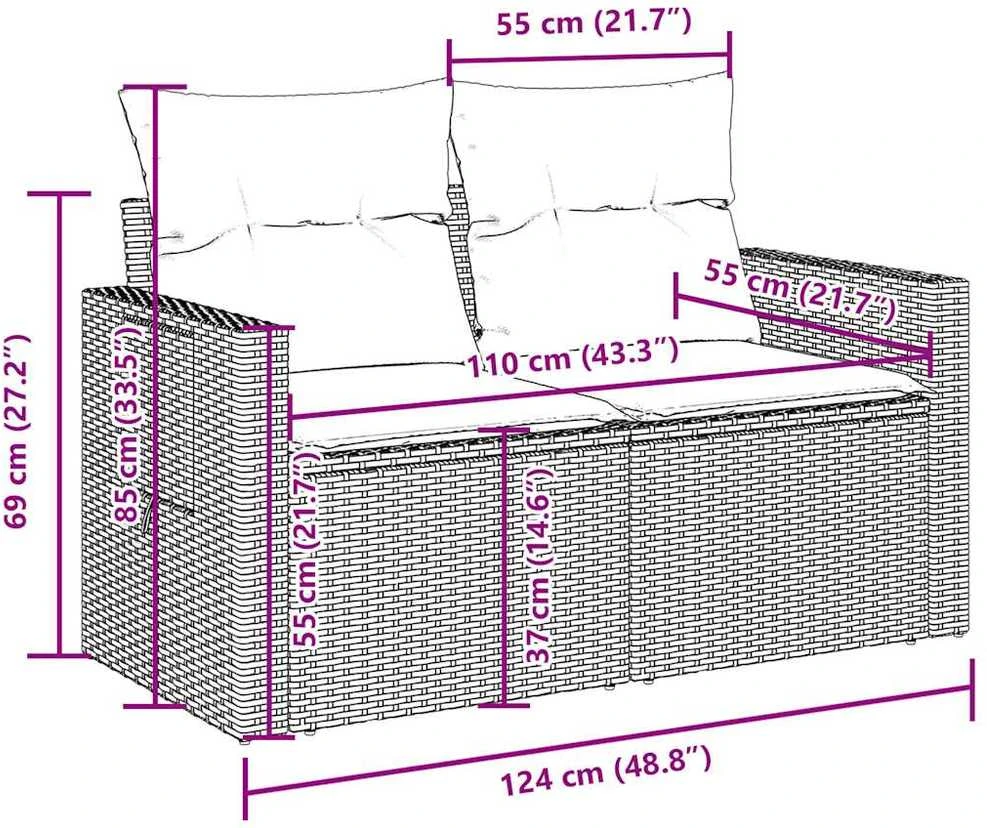 Lauko baldų komplektas Sofos komplektas su pagalvėlėmis, 7 dalių, juodas, poliratanas
