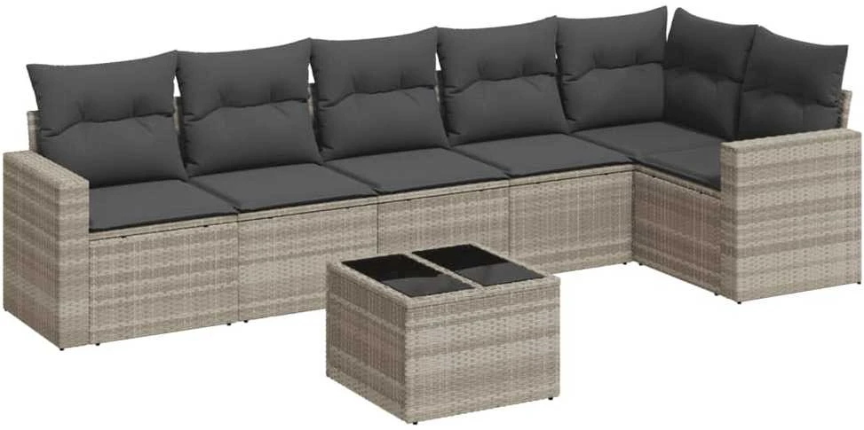 Sofa Sofos komplektas su pagalvėlėmis, 7 dalių, pilkas, poliratanas