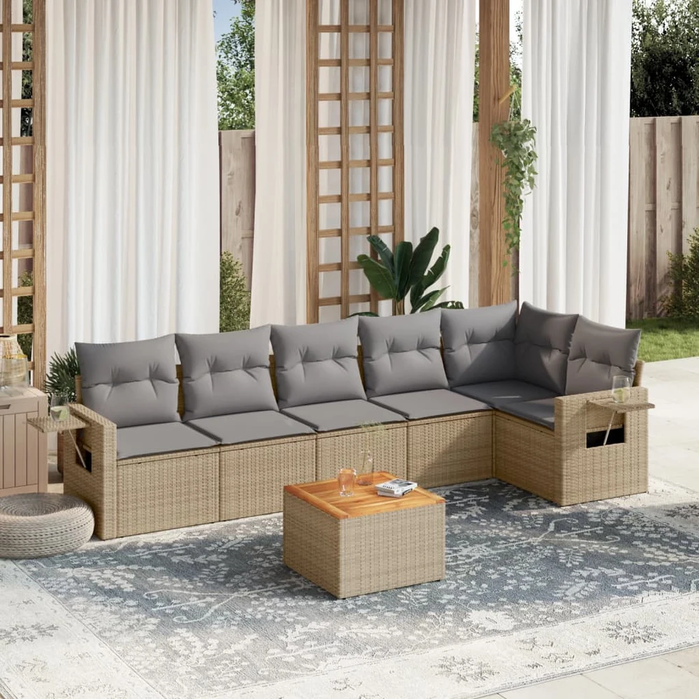 Sofa Sofos komplektas su pagalvėlėmis, 7 dalių, smėlio, poliratanas