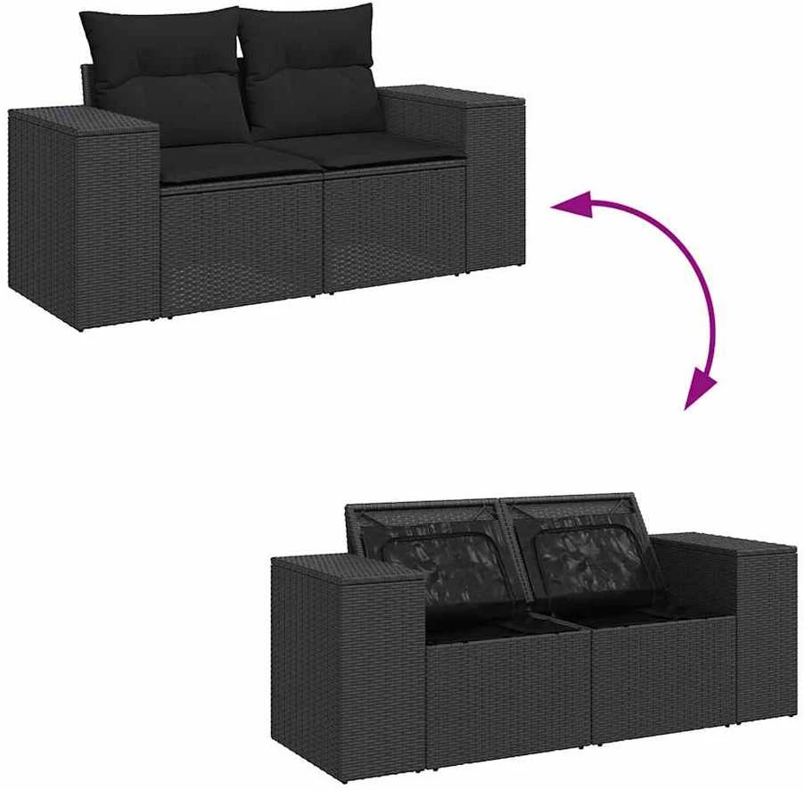 Sofa Sofos komplektas su pagalvėlėmis, 7 dalių, juodas, poliratanas