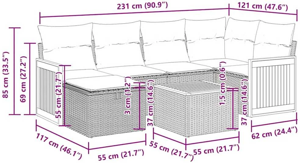 Lauko baldų komplektas Sofos komplektas su pagalvėlėmis, 7 dalių, juodas, poliratanas