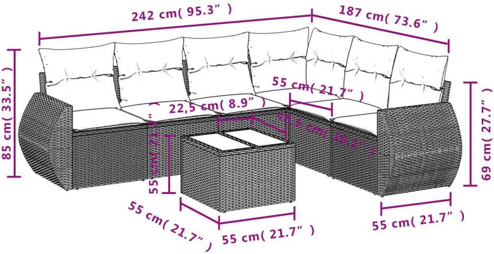 Lauko baldų komplektas Sofos komplektas su pagalvėlėmis, 7 dalių, smėlio, poliratanas
