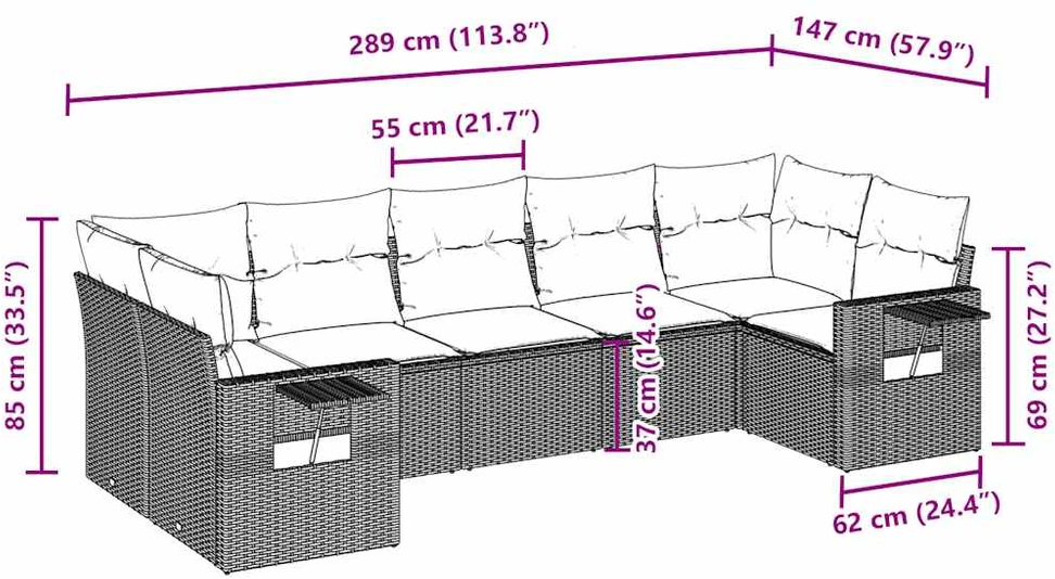 Sofa Sofos komplektas su pagalvėlėmis, 7 dalių, pilkas, poliratanas
