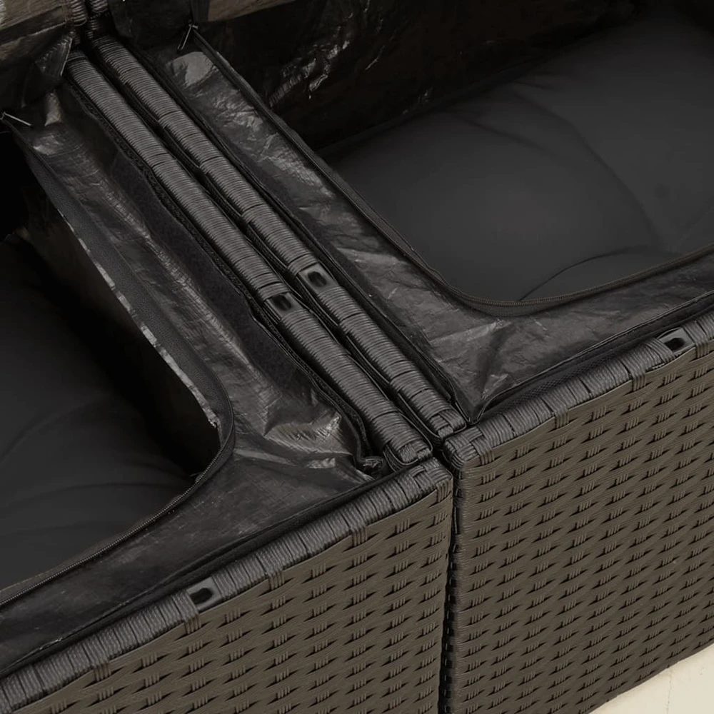 Sofa Sofos komplektas su pagalvėlėmis, 7 dalių, juodas, poliratanas
