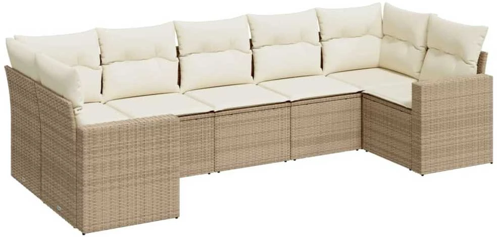 Sofa Sofos komplektas su pagalvėlėmis, 7 dalių, smėlio, poliratanas