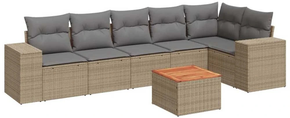 Sofa Sofos komplektas su pagalvėlėmis, 7 dalių, smėlio, poliratanas