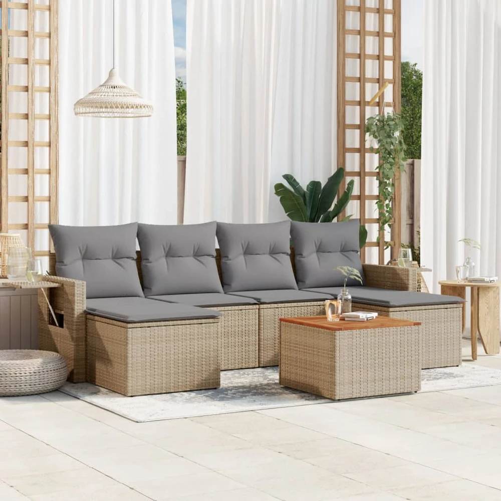 Sofa Sofos komplektas su pagalvėlėmis, 7 dalių, smėlio, poliratanas
