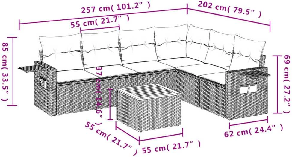 Sofa Sofos komplektas su pagalvėlėmis, 7 dalių, smėlio, poliratanas