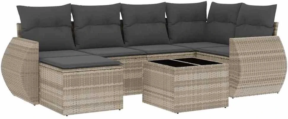Sofa Sofos komplektas su pagalvėlėmis, 7 dalių, pilkas, poliratanas
