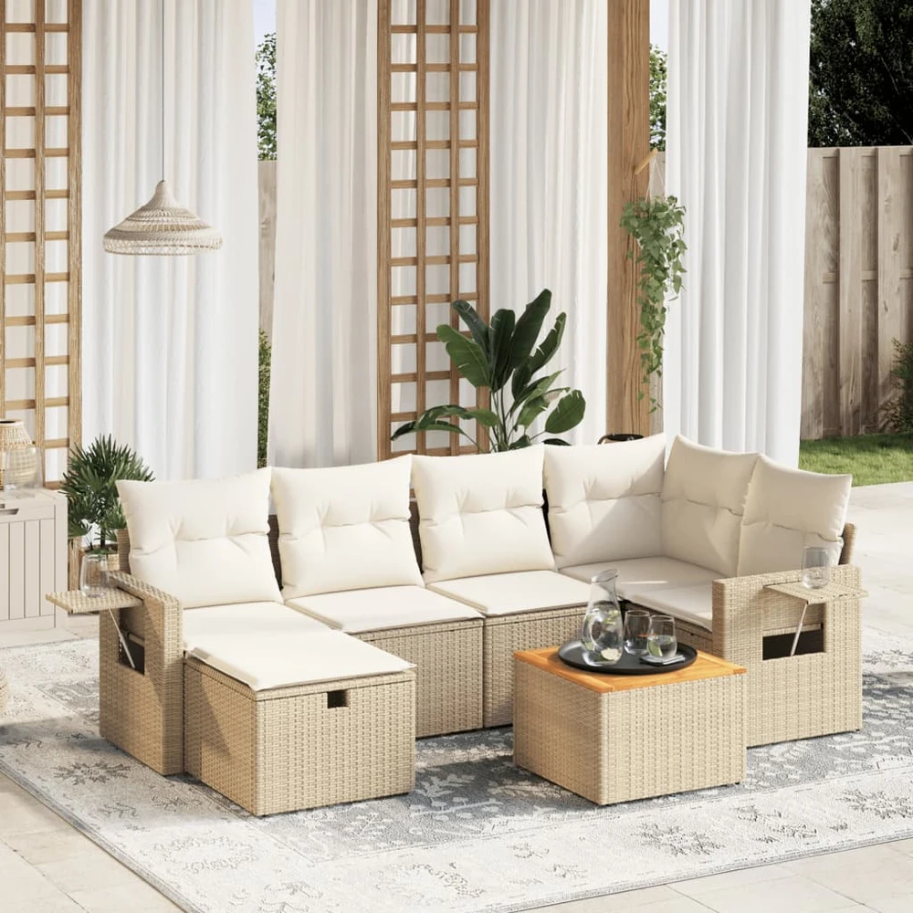 Sofa Sofos komplektas su pagalvėlėmis, 7 dalių, smėlio, poliratanas
