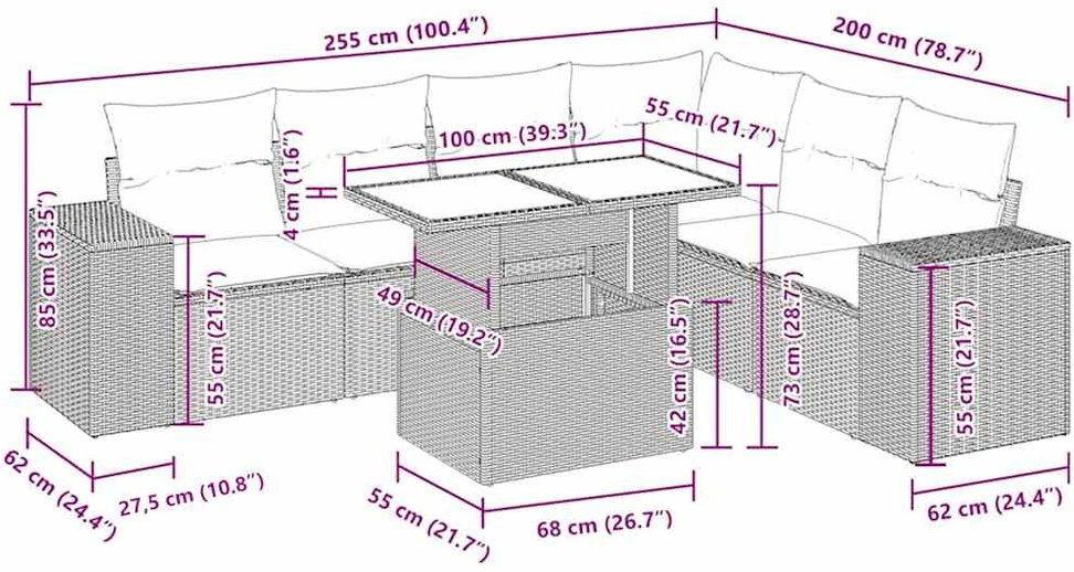 Lauko baldų komplektas Sofos komplektas su pagalvėlėmis, 7 dalių, rudas, poliratanas