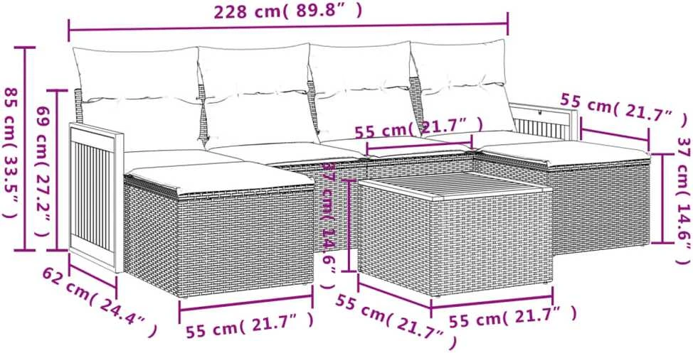 Lauko baldų komplektas Sofos komplektas su pagalvėlėmis, 7 dalių, smėlio, poliratanas