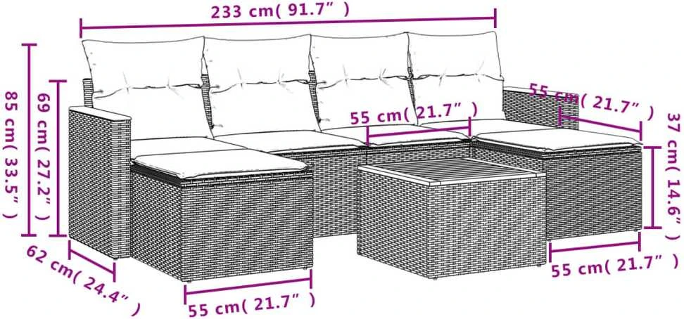 Sofa Sofos komplektas su pagalvėlėmis, 7 dalių, smėlio, poliratanas