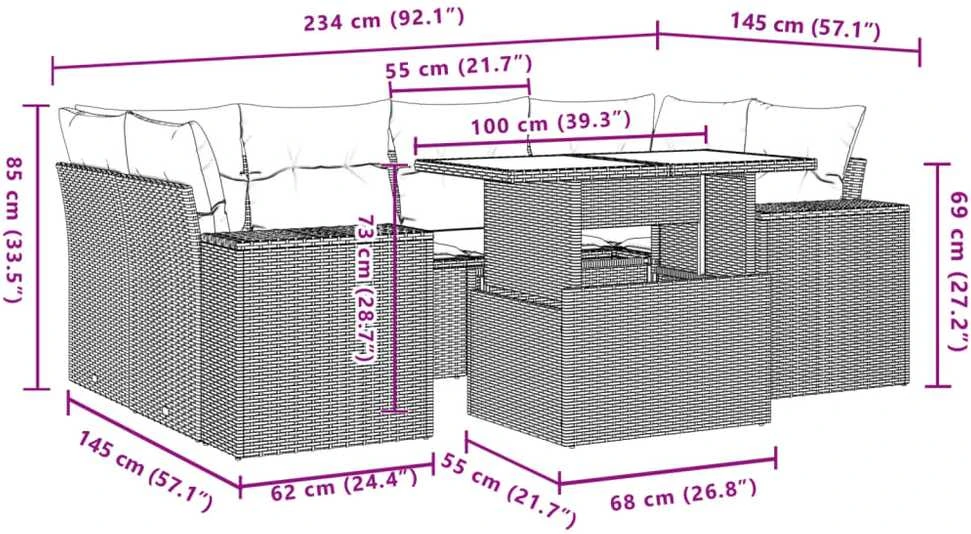 Sofa Sofos komplektas su pagalvėlėmis, 7 dalių, pilkas, poliratanas