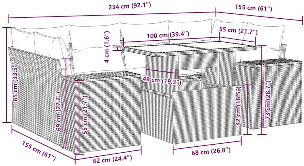 Lauko baldų komplektas Sofos komplektas su pagalvėlėmis, 7 dalių, pilkas, poliratanas
