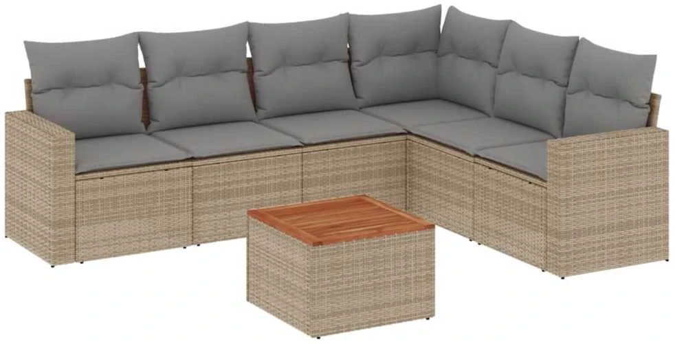 Sofa Sofos komplektas su pagalvėlėmis, 7 dalių, smėlio, poliratanas
