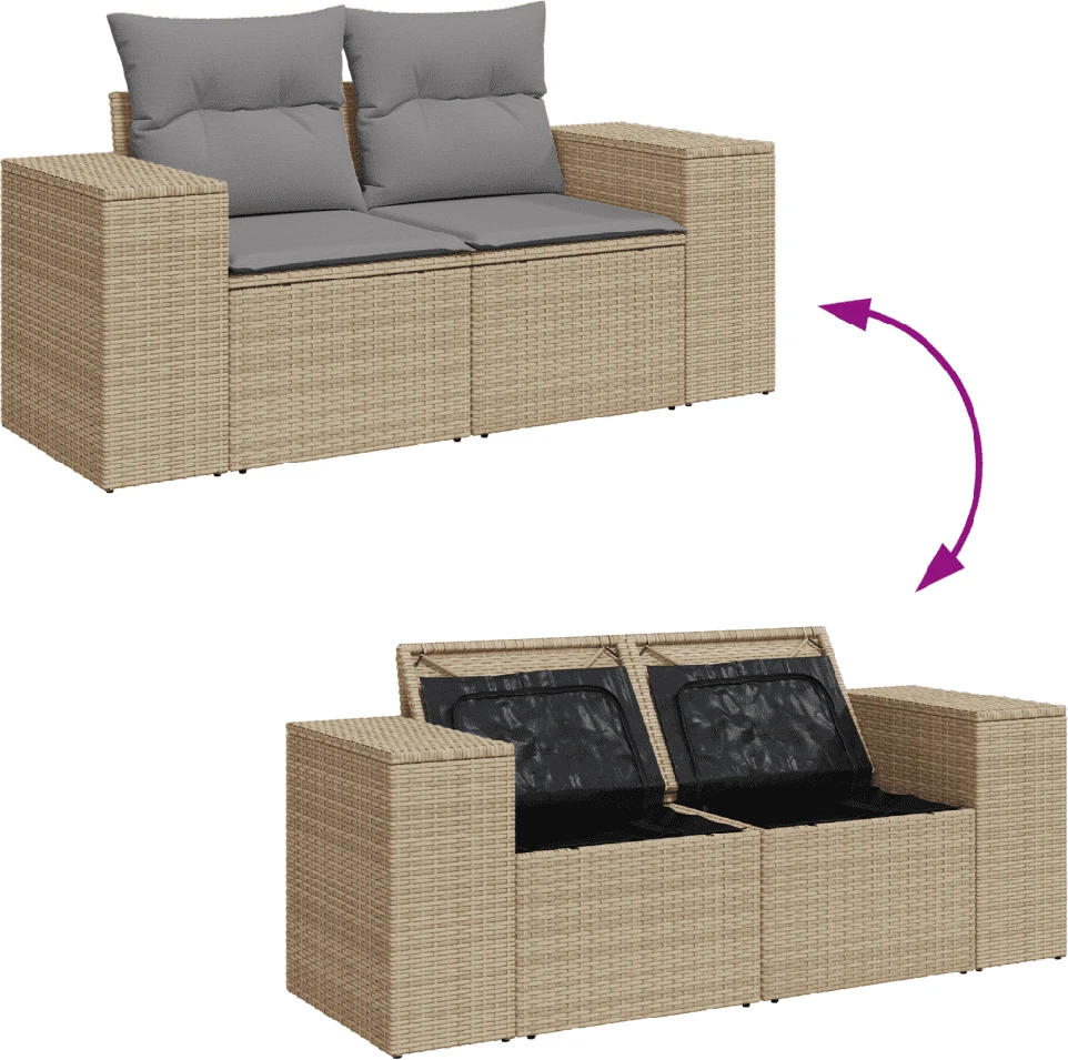 Sofa Sofos komplektas su pagalvėlėmis, 7 dalių, smėlio, poliratanas