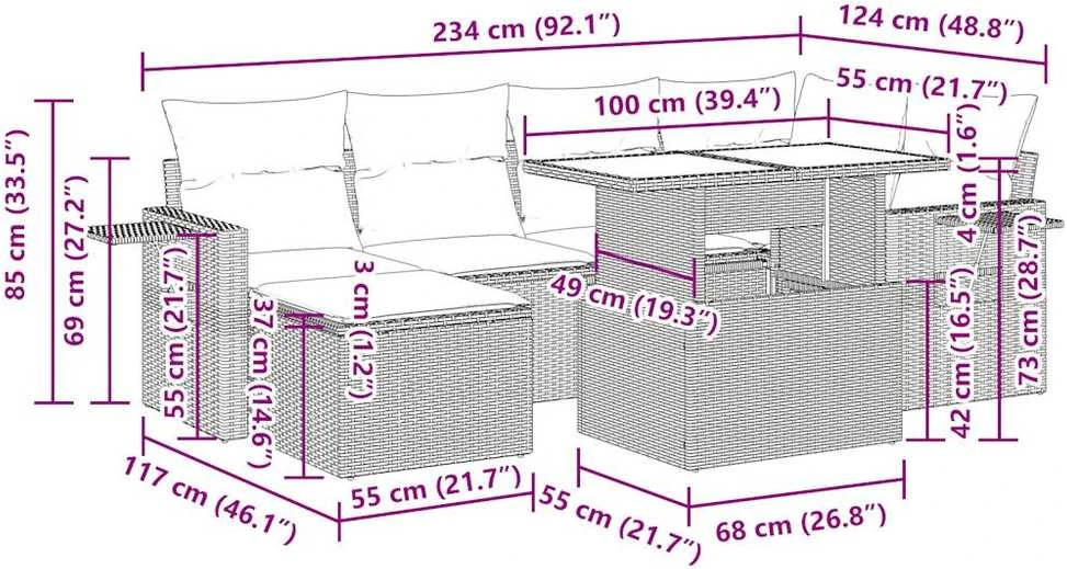 Lauko baldų komplektas Sofos komplektas su pagalvėlėmis, 7 dalių, smėlio, poliratanas