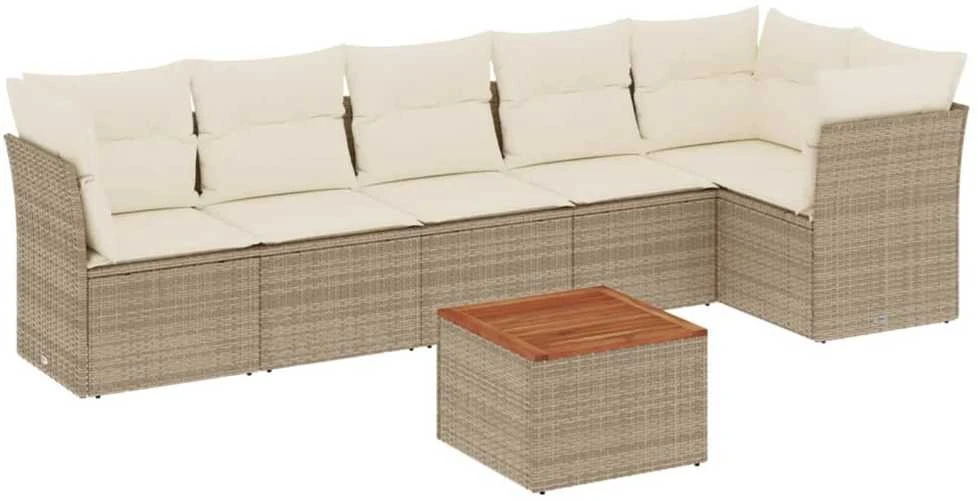 Sofa Sofos komplektas su pagalvėlėmis, 7 dalių, smėlio, poliratanas