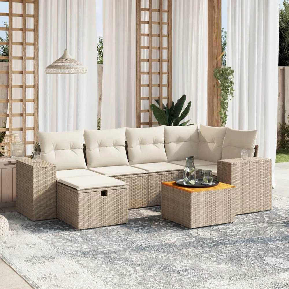 Sofa Sofos komplektas su pagalvėlėmis, 7 dalių, smėlio, poliratanas
