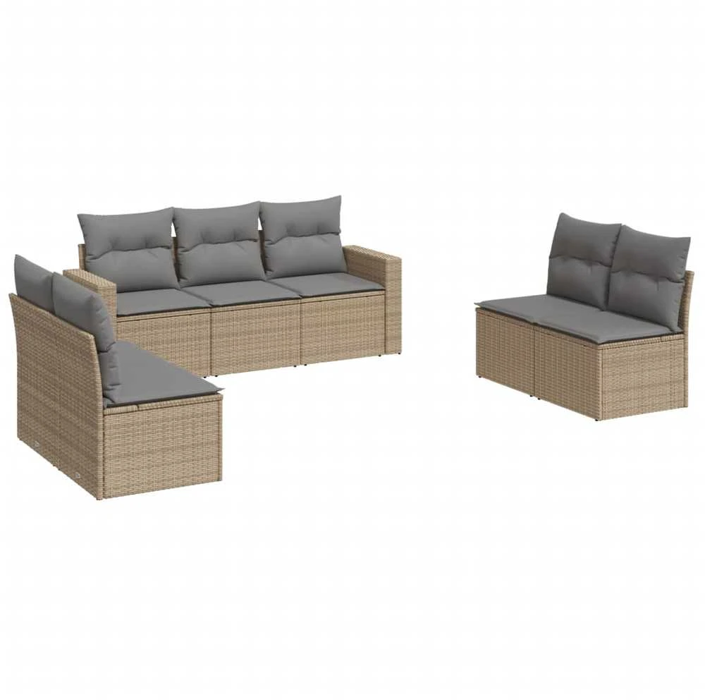 Sofa Sofos komplektas su pagalvėlėmis, 7 dalių, smėlio, poliratanas