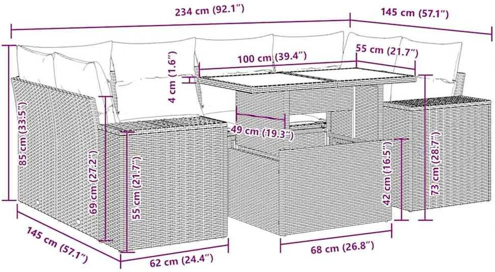 Lauko baldų komplektas Sofos komplektas su pagalvėlėmis, 7 dalių, rudas, poliratanas