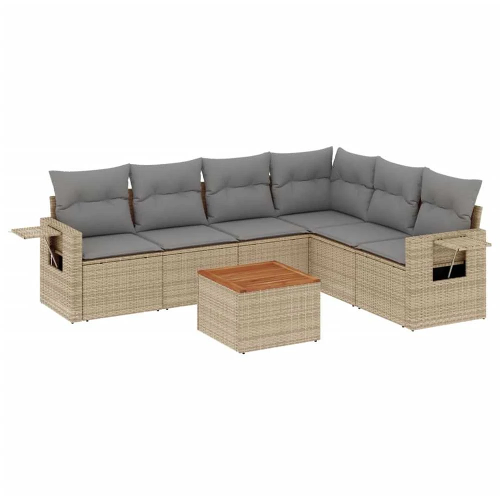 Sofa Sofos komplektas su pagalvėlėmis, 7 dalių, smėlio, poliratanas