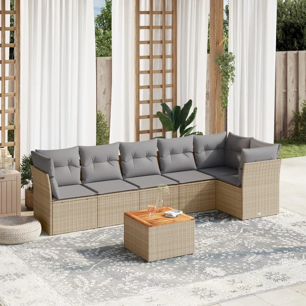 Sofa Sofos komplektas su pagalvėlėmis, 7 dalių, smėlio, poliratanas