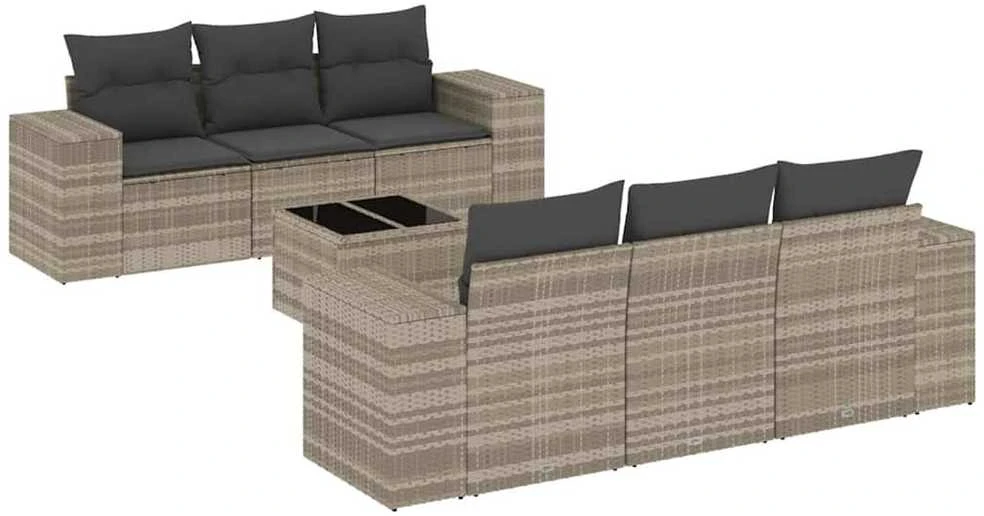 Sofa Sofos komplektas su pagalvėlėmis, 7 dalių, pilkas, poliratanas
