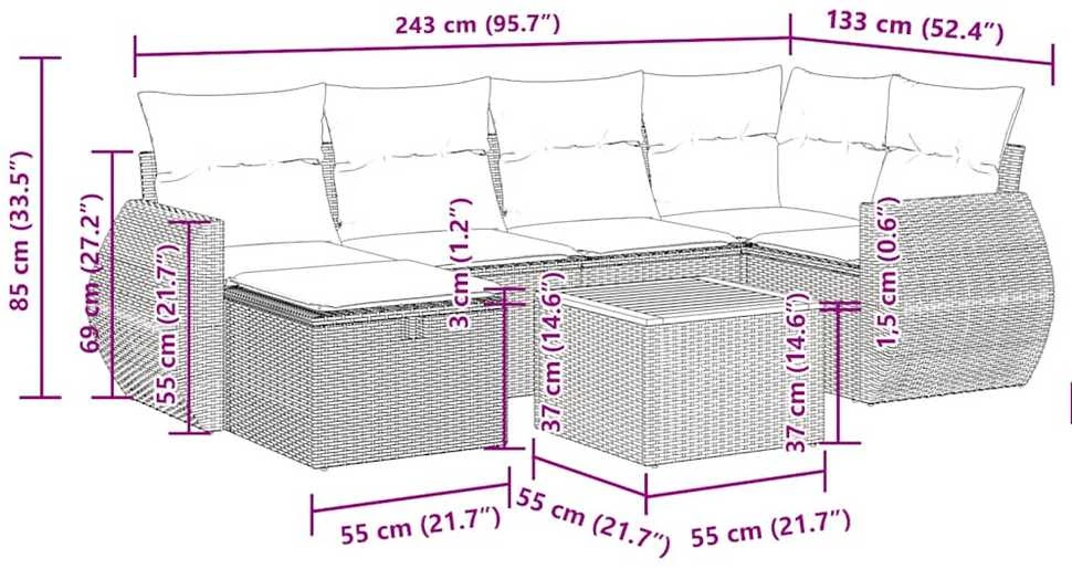 Lauko baldų komplektas Sofos komplektas su pagalvėlėmis, 7 dalių, smėlio, poliratanas