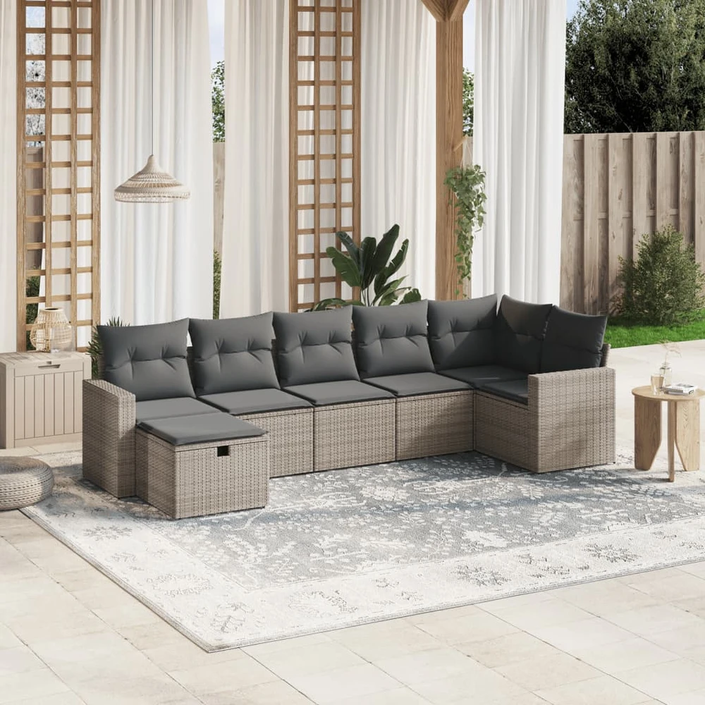 Sofa Sofos komplektas su pagalvėlėmis, 7 dalių, pilkas, poliratanas