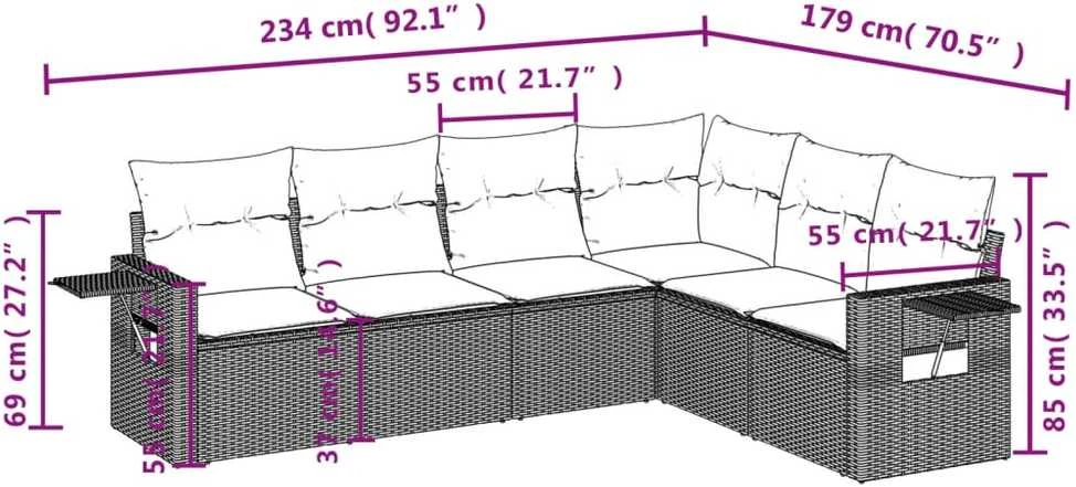 Sofa Sofos komplektas su pagalvėlėmis, 7 dalių, smėlio, poliratanas