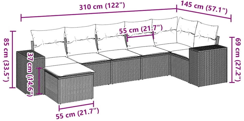 Sofa Sofos komplektas su pagalvėlėmis, 7 dalių, pilkas, poliratanas