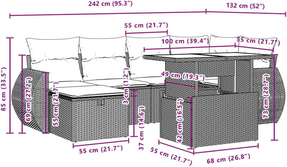 Lauko baldų komplektas Sofos komplektas su pagalvėlėmis, 7 dalių, pilkas, poliratanas