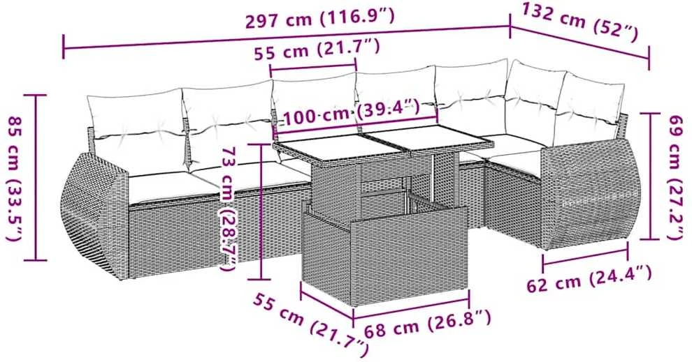 Sofa Sofos komplektas su pagalvėlėmis, 7 dalių, pilkas, poliratanas