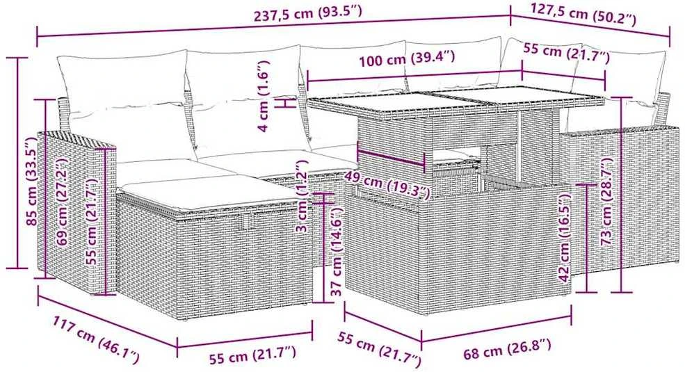 Lauko baldų komplektas Sofos komplektas su pagalvėlėmis, 7 dalių, pilkas, poliratanas