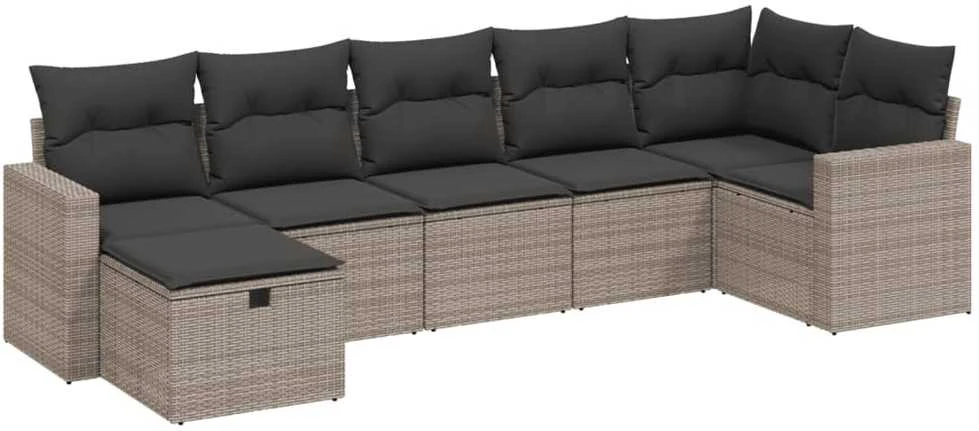 Sofa Sofos komplektas su pagalvėlėmis, 7 dalių, pilkas, poliratanas