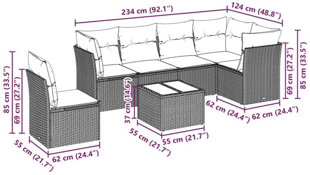 Lauko baldų komplektas Sofos komplektas su pagalvėlėmis, 7 dalių, pilkas, poliratanas