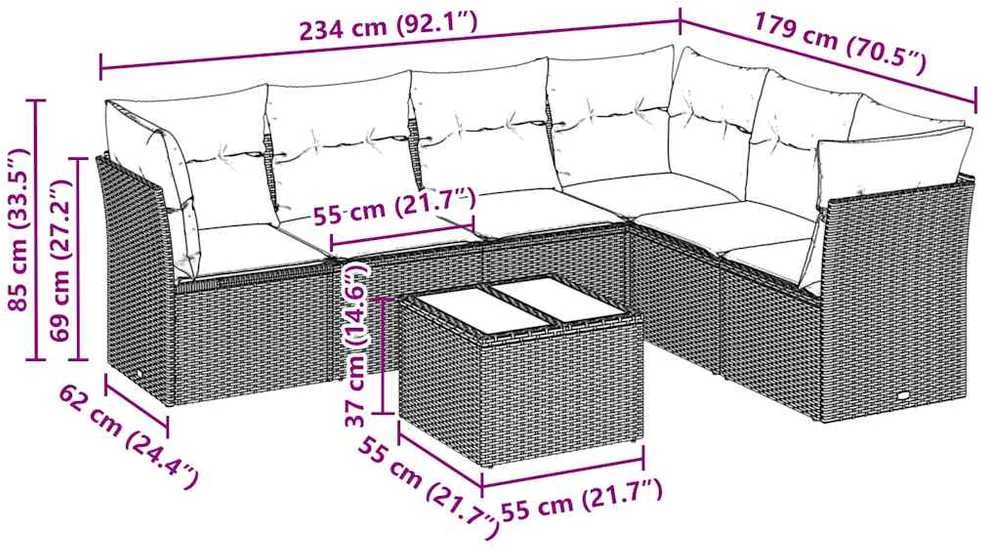 Sofa Sofos komplektas su pagalvėlėmis, 7 dalių, pilkas, poliratanas