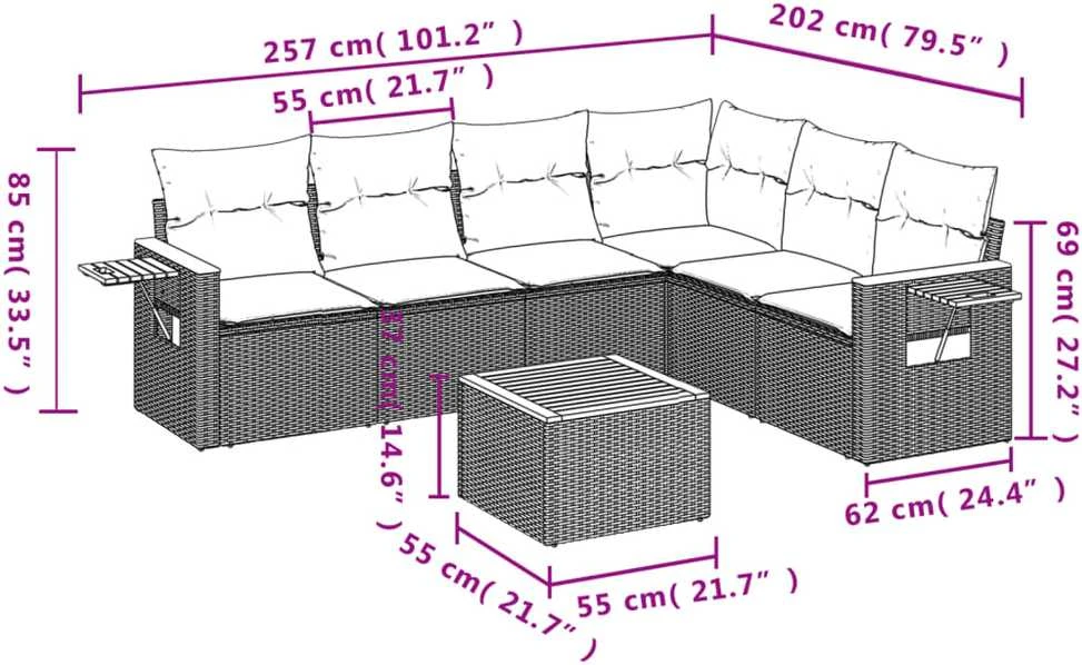 Lauko baldų komplektas Sofos komplektas su pagalvėlėmis, 7 dalių, pilkas, poliratanas