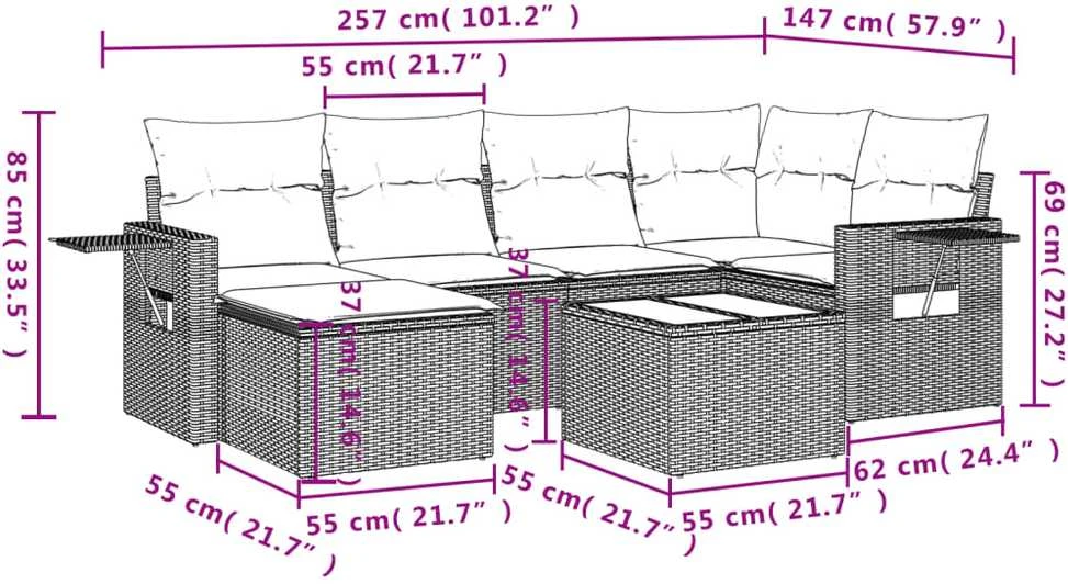 Sofa Sofos komplektas su pagalvėlėmis, 7 dalių, smėlio, poliratanas