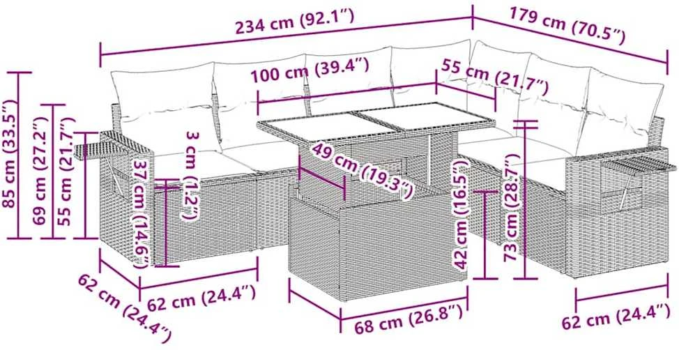 Lauko baldų komplektas Sofos komplektas su pagalvėlėmis, 7 dalių, smėlio, poliratanas