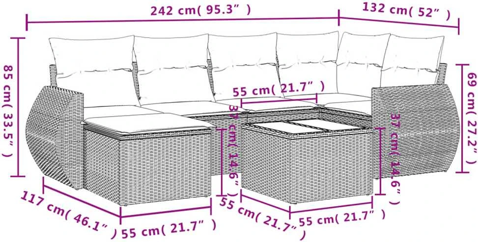Sofa Sofos komplektas su pagalvėlėmis, 7 dalių, smėlio, poliratanas