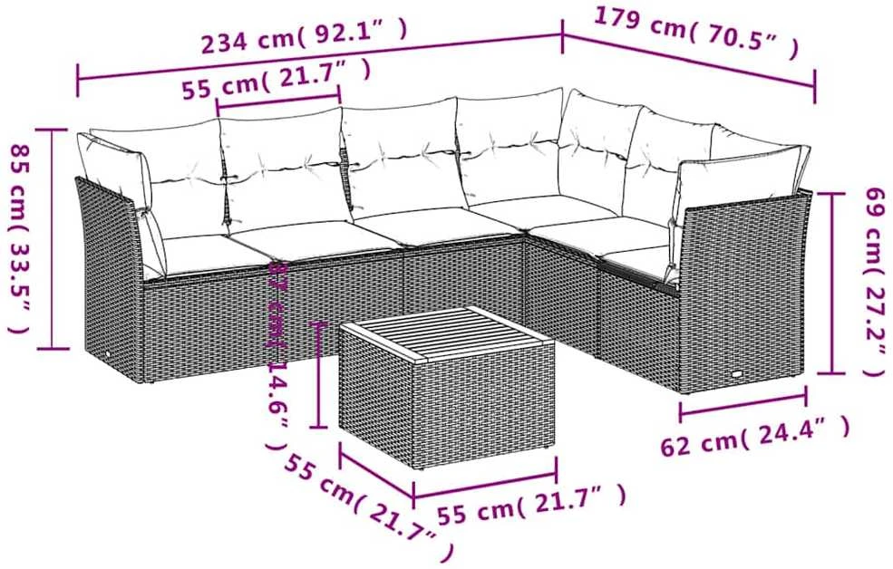 Sofos komplektas su pagalvėlėmis, 7 dalių, pilkas, poliratanas