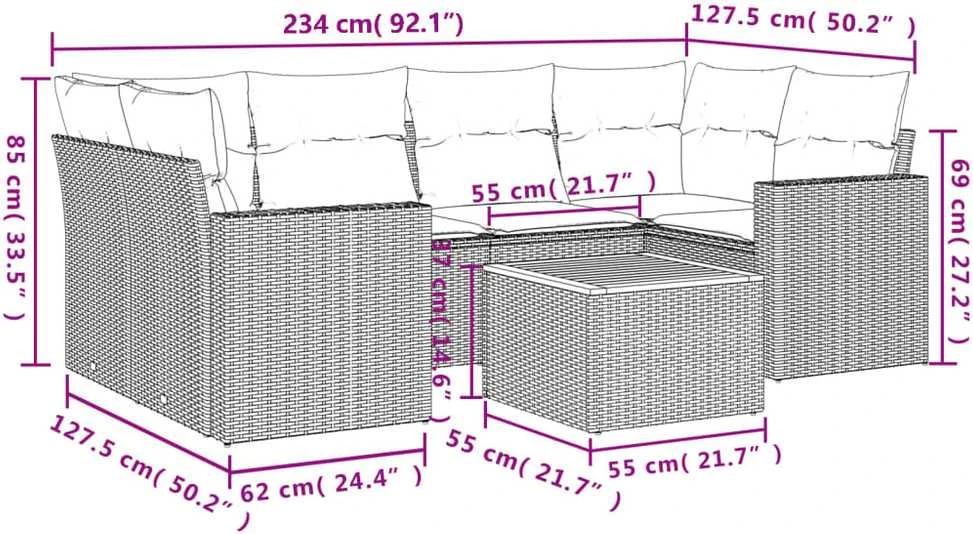Lauko baldų komplektas Sofos komplektas su pagalvėlėmis, 7 dalių, pilkas, poliratanas