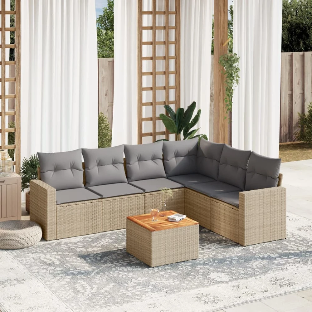 Sofa Sofos komplektas su pagalvėlėmis, 7 dalių, smėlio, poliratanas