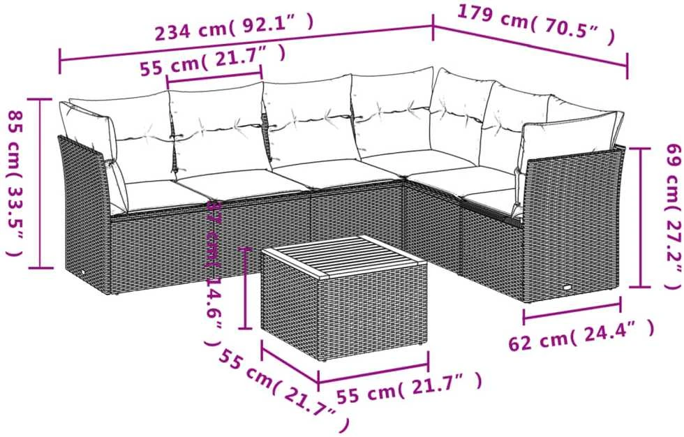 Sofa Sofos komplektas su pagalvėlėmis, 7 dalių, smėlio, poliratanas