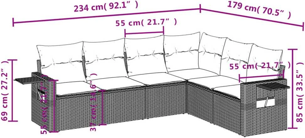 Sofa Sofos komplektas su pagalvėlėmis, 7 dalių, pilkas, poliratanas