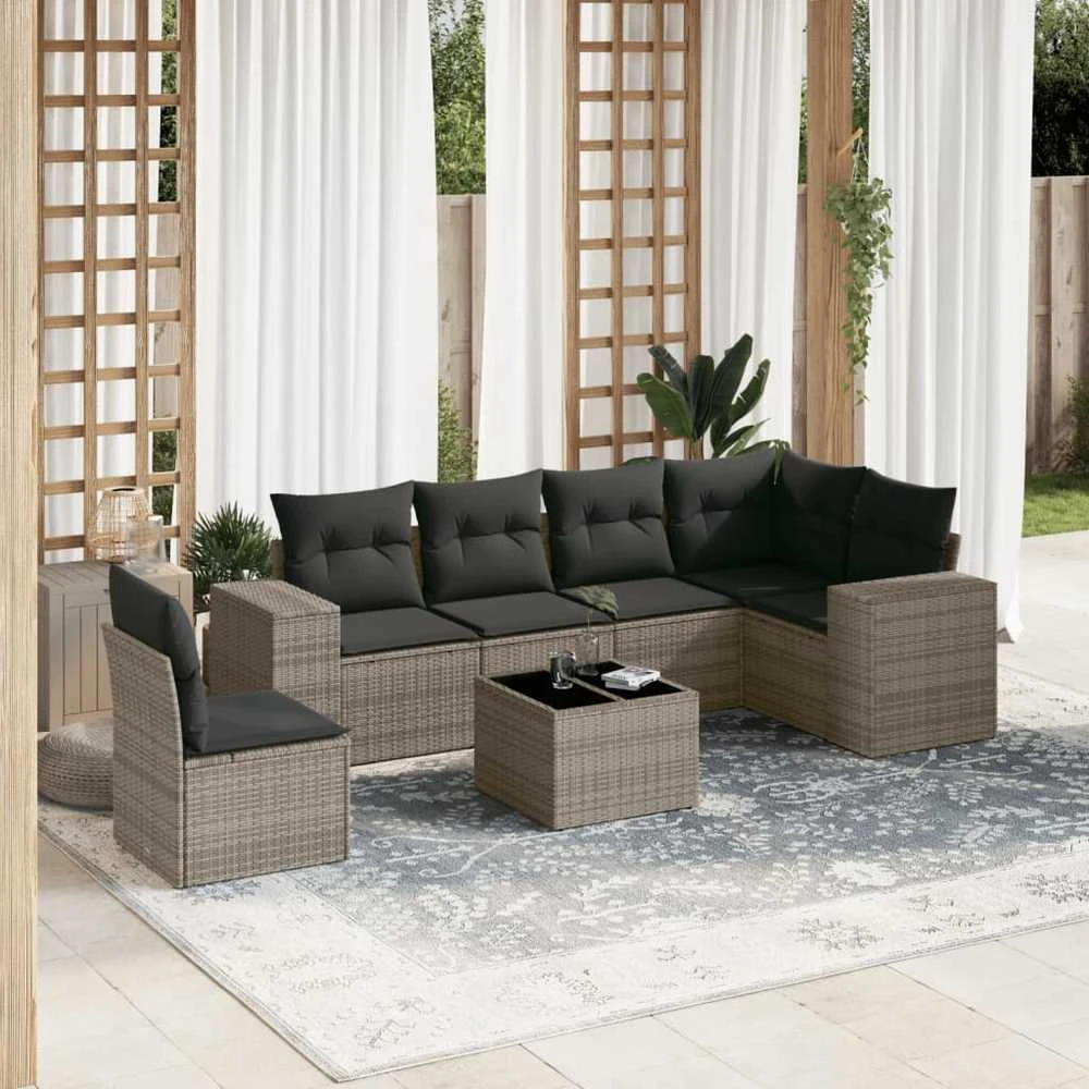 Lauko baldų komplektas Sofos komplektas su pagalvėlėmis, 7 dalių, pilkas, poliratanas