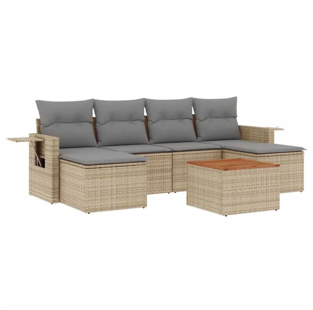 Sofa Sofos komplektas su pagalvėlėmis, 7 dalių, smėlio, poliratanas